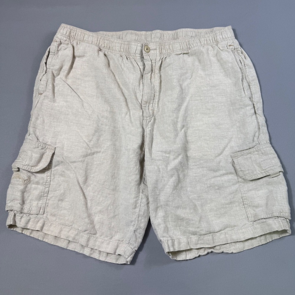 Tommy Bahama Cargo Shorts Mens‎ XL Beige 100% Linen Relaxed Fit Island Tropical